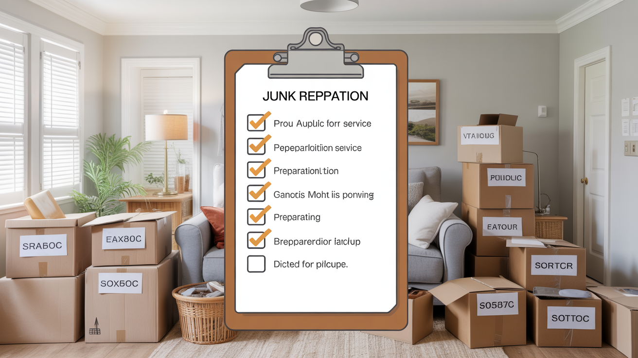Well-organized room with items sorted and checklist prepared for junk removal service